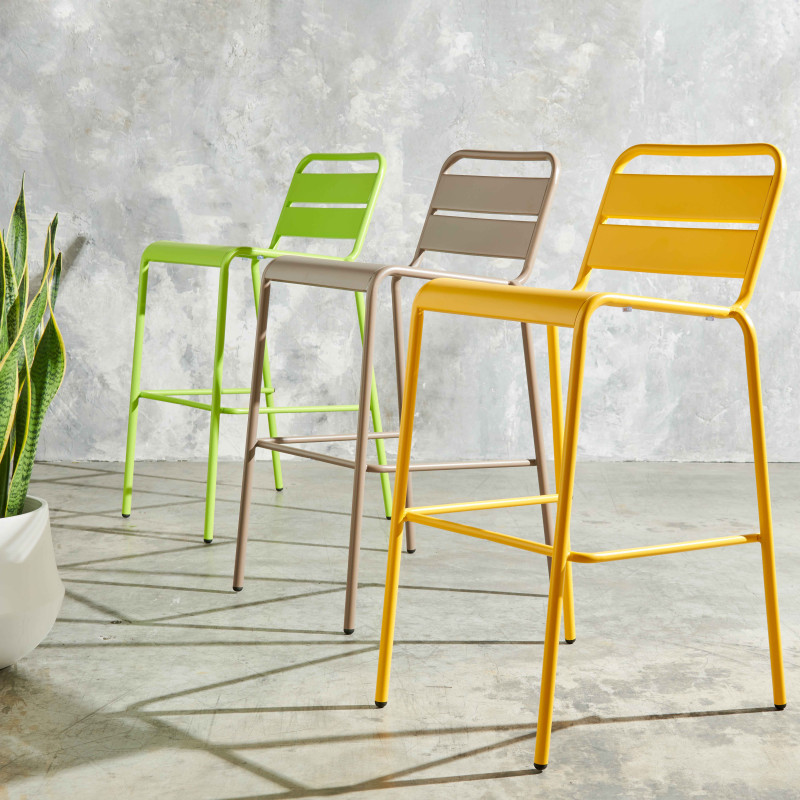 Tabouret haut en métal VERT, TAUPE et JAUNE (5/6)