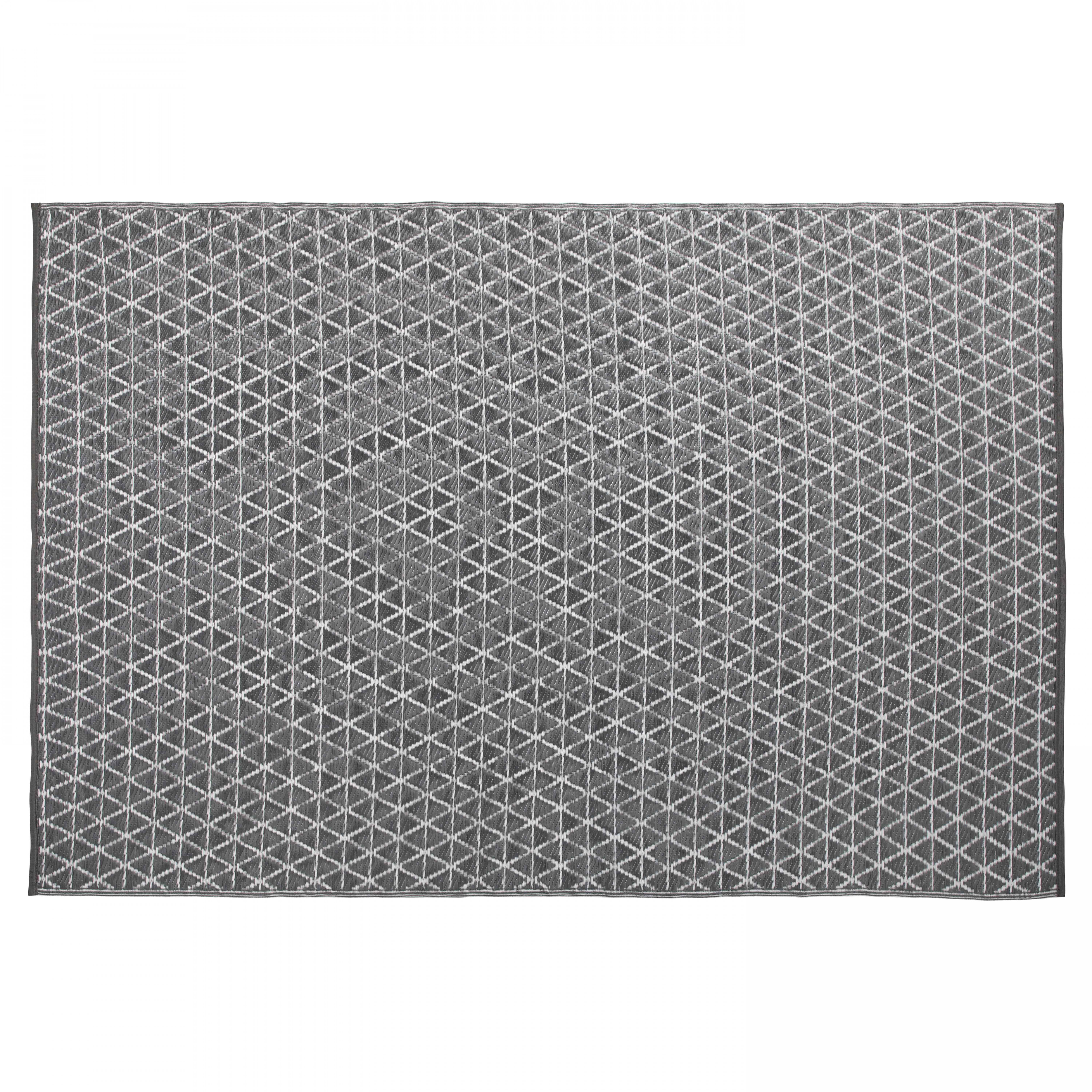 Tapis d'extérieur rectangulaire en polypropylène - tressé gris et blanc
