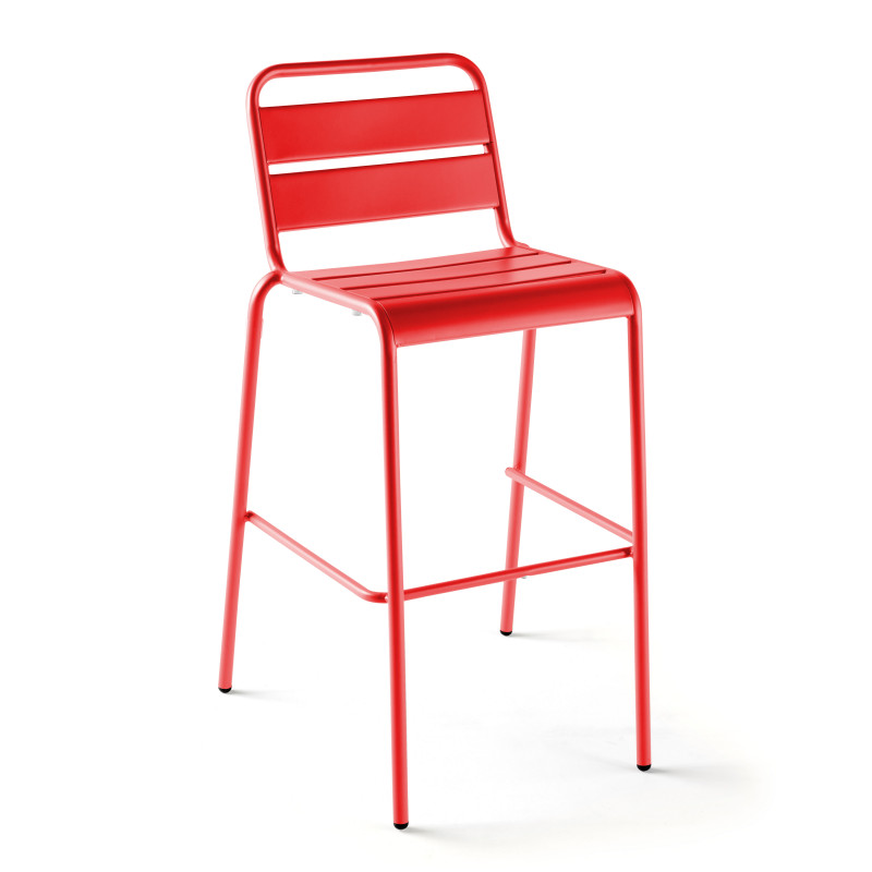 Tabouret en métal avec dossier ROUGE