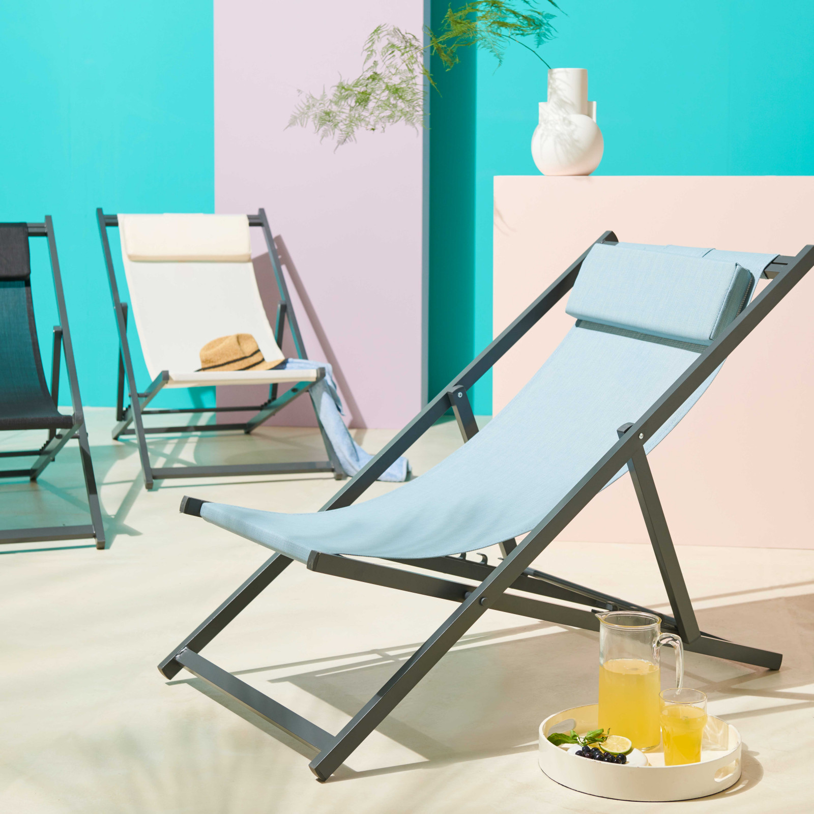 Chilienne pliante structure noire outdoor Chilienne pliante structure noire outdoor