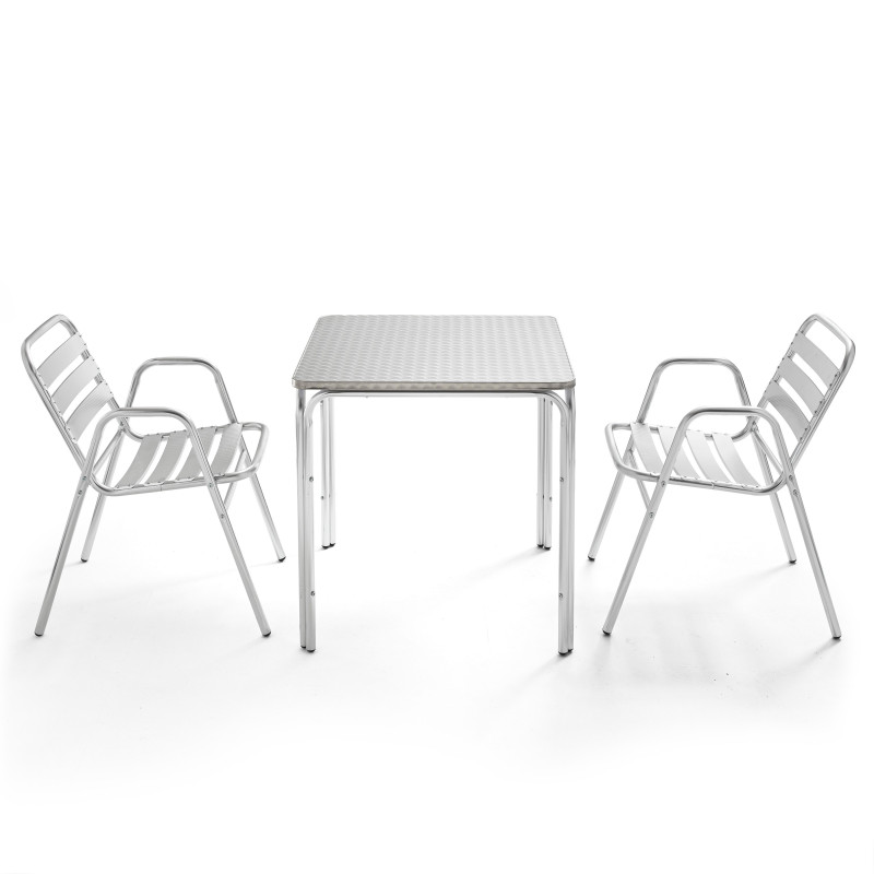 Table bistro CHR en aluminium et 2 fauteuils