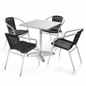 Table carrée alu et 4 fauteuils en résine NOIR CHR