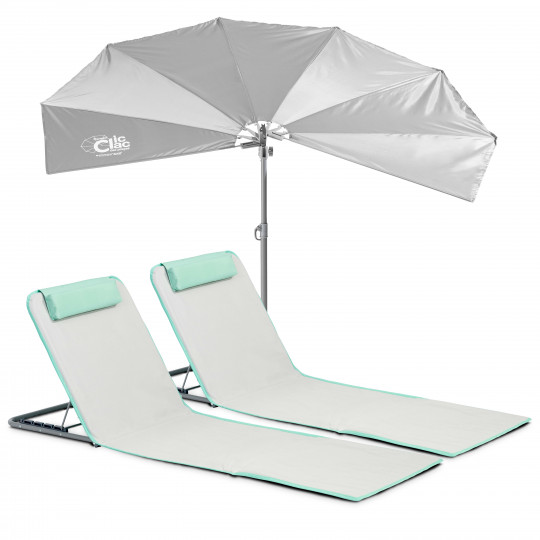 Lot de 2 matelas Clic clac des plages et 1 parasol GRIS