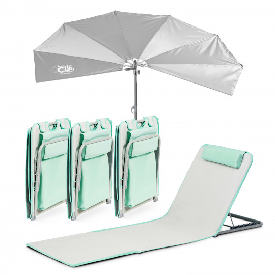 Lot de 4 matelas Clic clac des plages GRIS et parasol