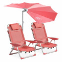 Lot de 2 fauteuils Clic clac des plages ROSE et 1 parasol