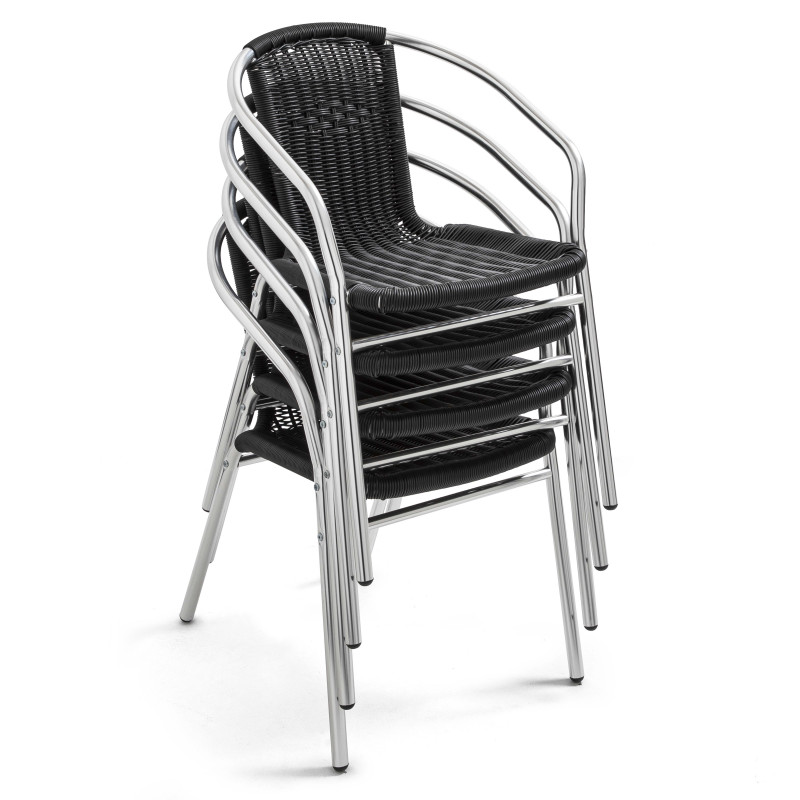 Lot de 4 fauteuils empilables en alu et résine bistro café