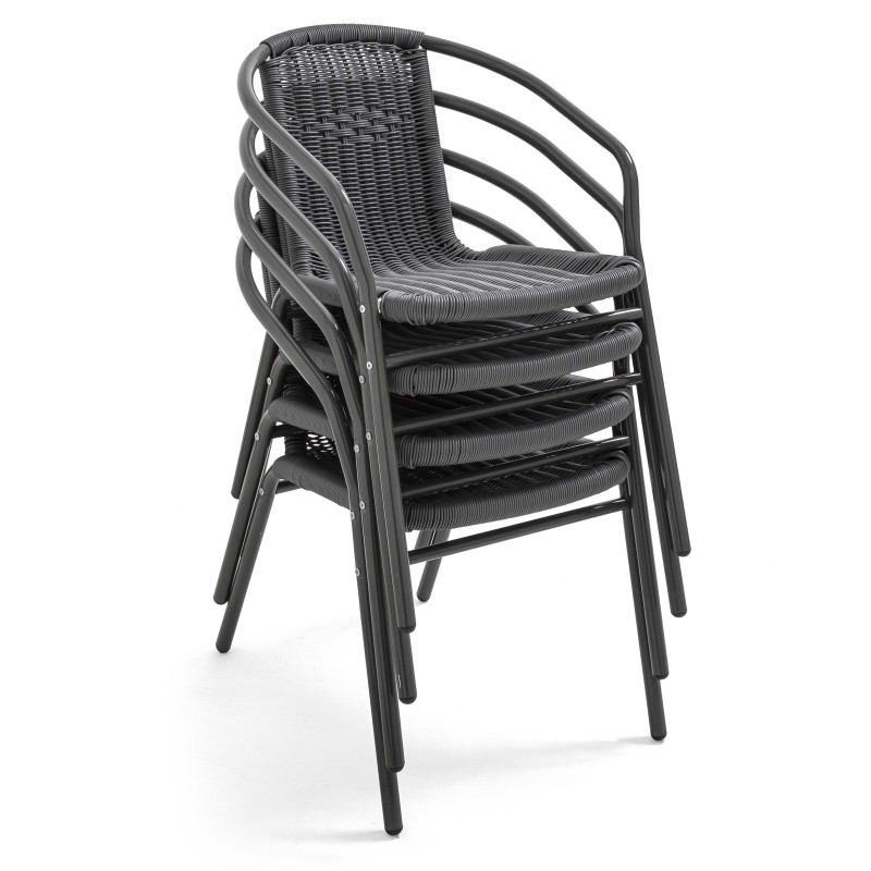 Lot de 4 fauteuils empilables en alu et résine grise bistro café