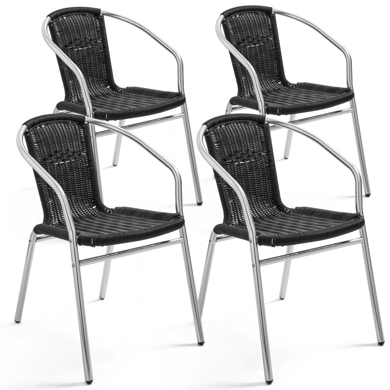 Lot de 4 Fauteuils terrasse en aluminium et Résine noire