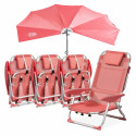 Lot de 4 fauteuils de plage et 1 parasol ROSE Lot de 4 fauteuils de plage et 1 parasol ROSE