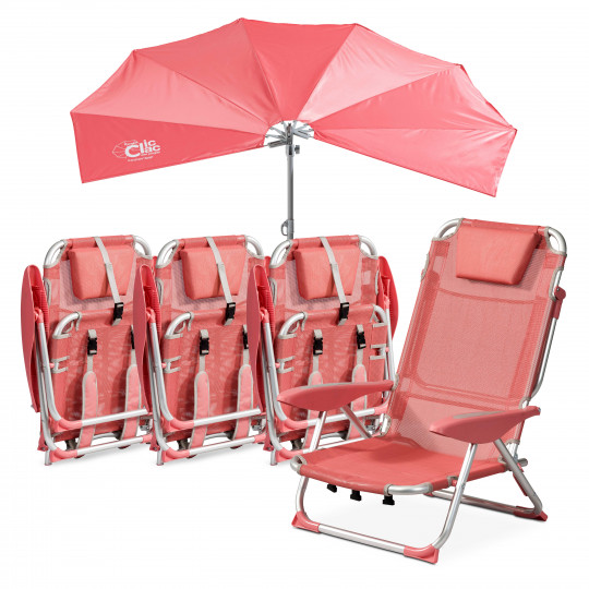 Lot de 4 fauteuils de plage et 1 parasol ROSE