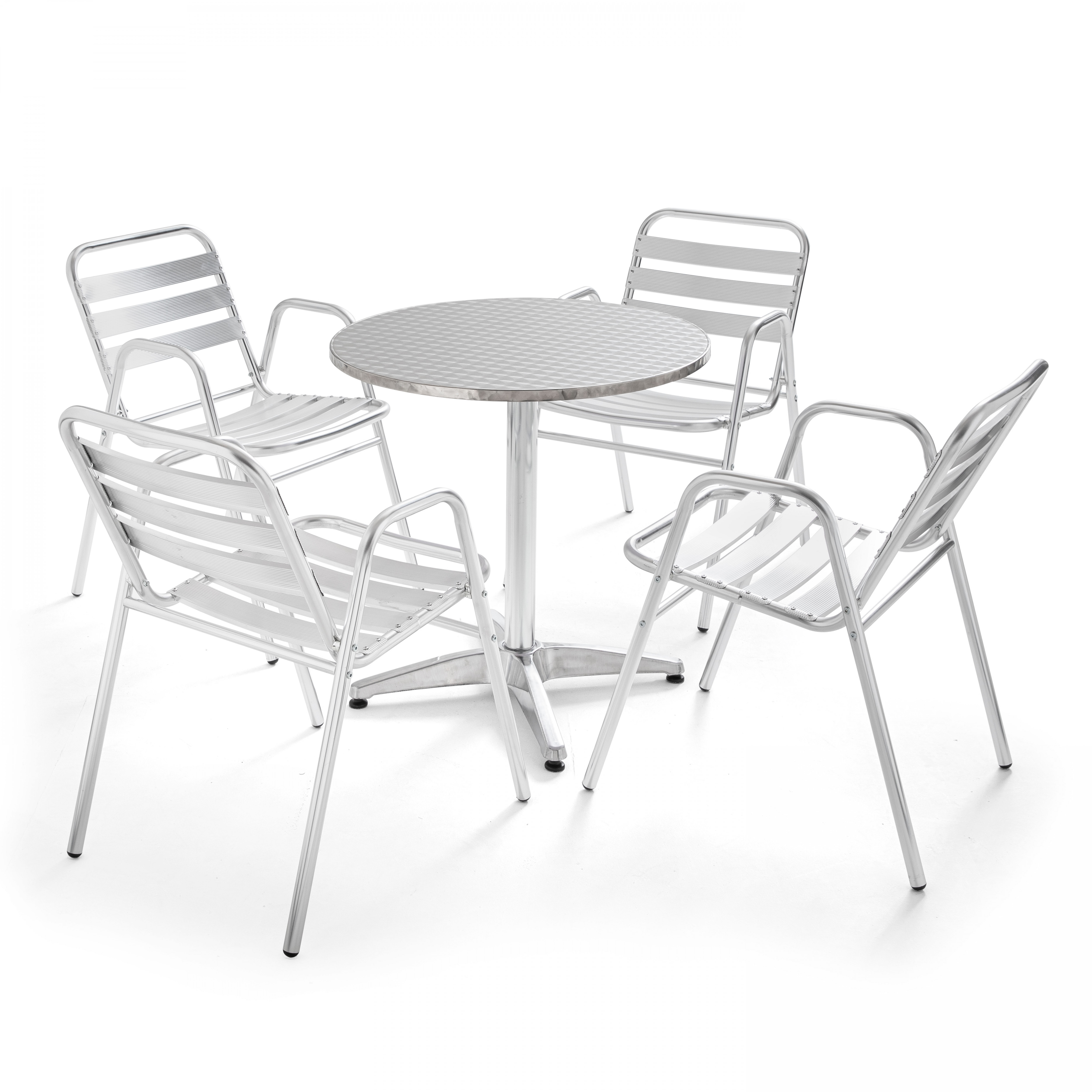 Table de jardin ronde en aluminium et 4 chaises avec accoudoirs