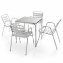 Table carrée CHR en alu et 4 fauteuils de terrasse empilables