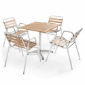 Table carrée en alu et bois et 4 chaises bistro CHR