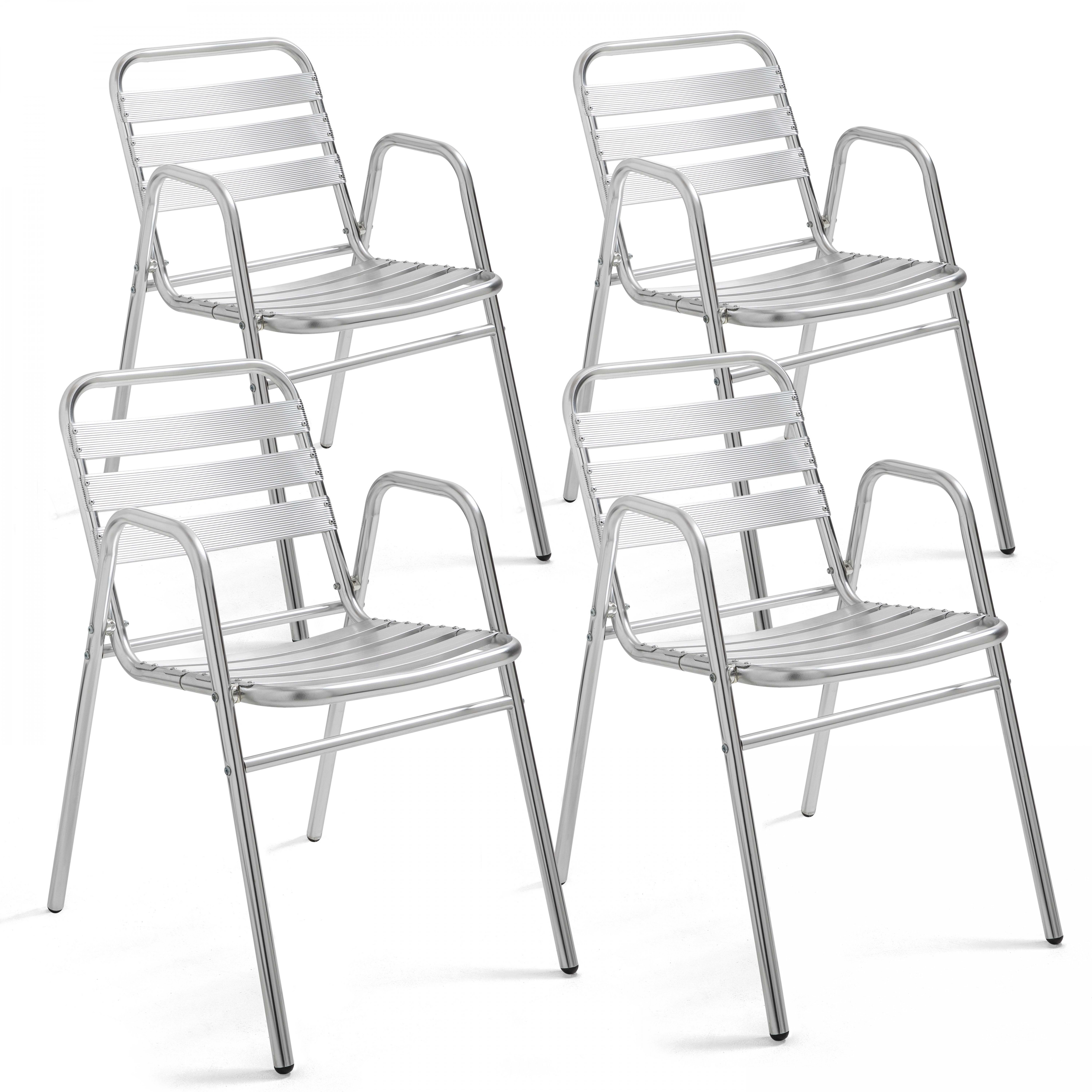 Lot de 4 chaises de jardin avec accoudoirs en aluminium
