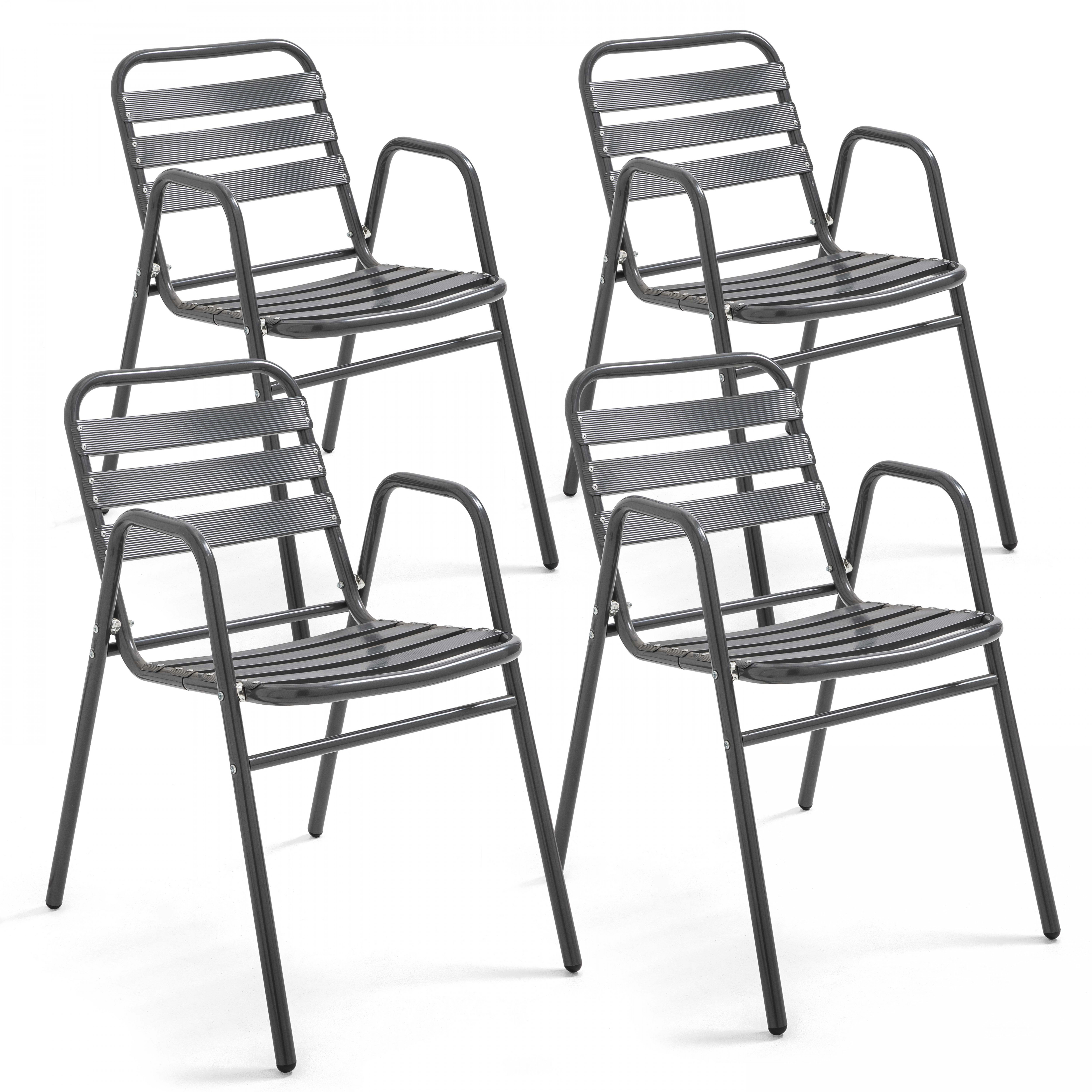 Lot de 4 chaises de jardin avec accoudoirs en aluminium