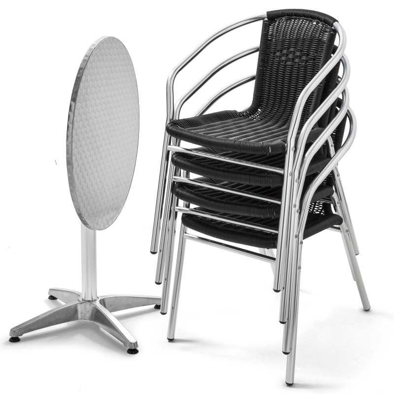 Table bistro CHR pliante et 4 fauteuils en résine noir