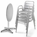 Table ronde CHR rabattable et 4 fauteuils aluminium