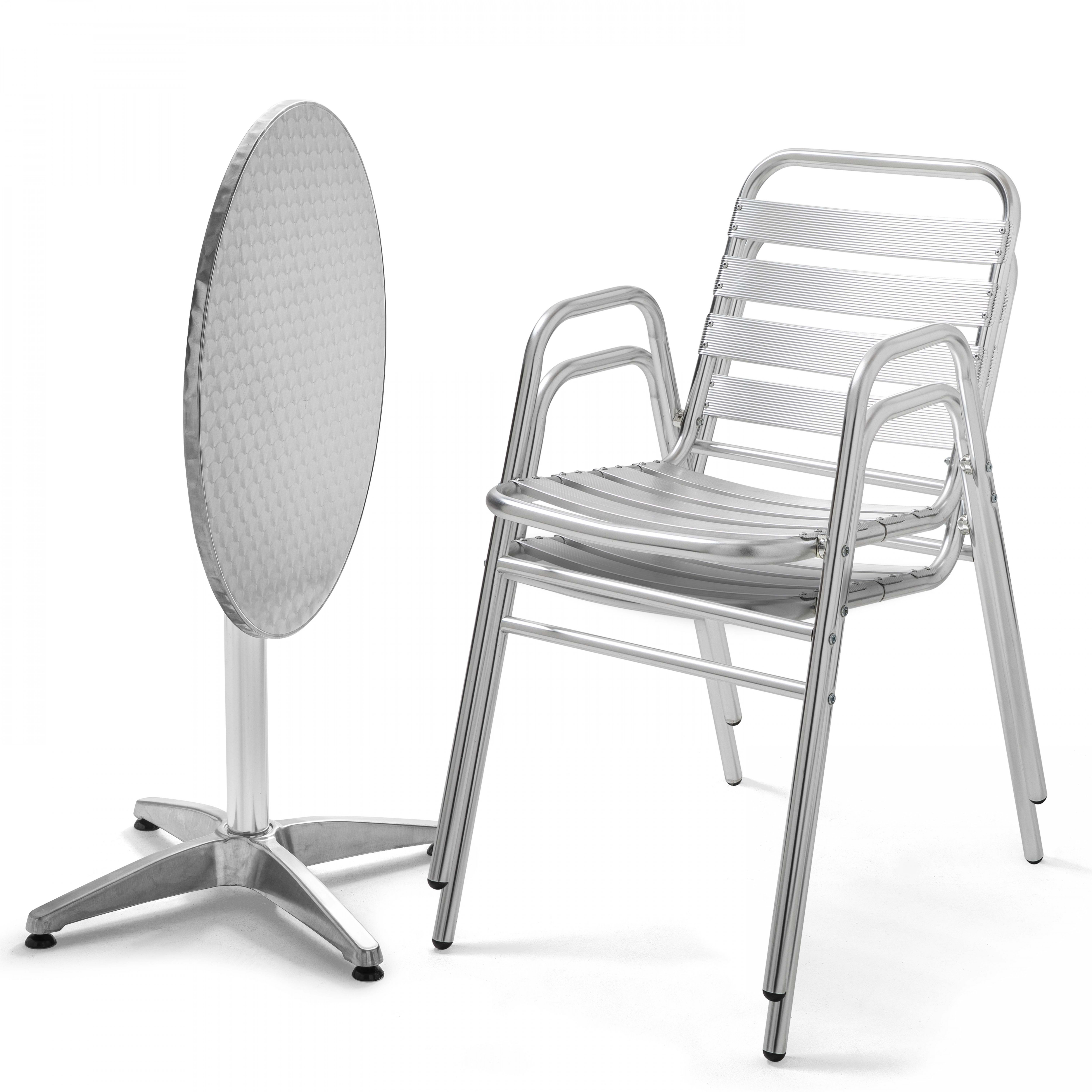Table de jardin ronde en aluminium + 2 chaises