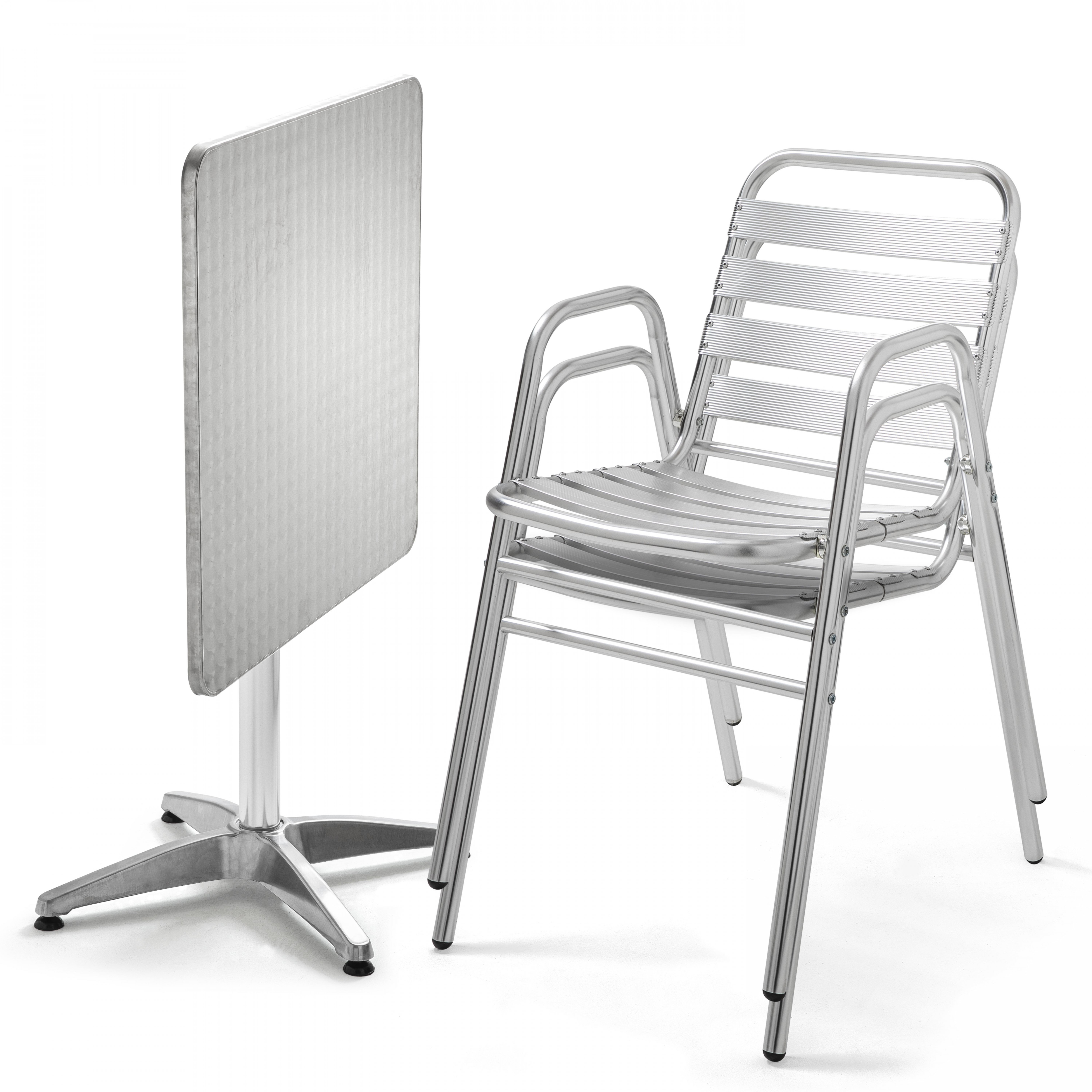 Table de jardin bistrot inclinable et 2 chaises avec accoudoirs en aluminium