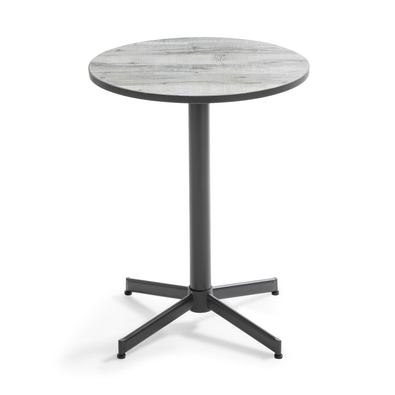 Table bistrot ronde plateau céramique effet bois