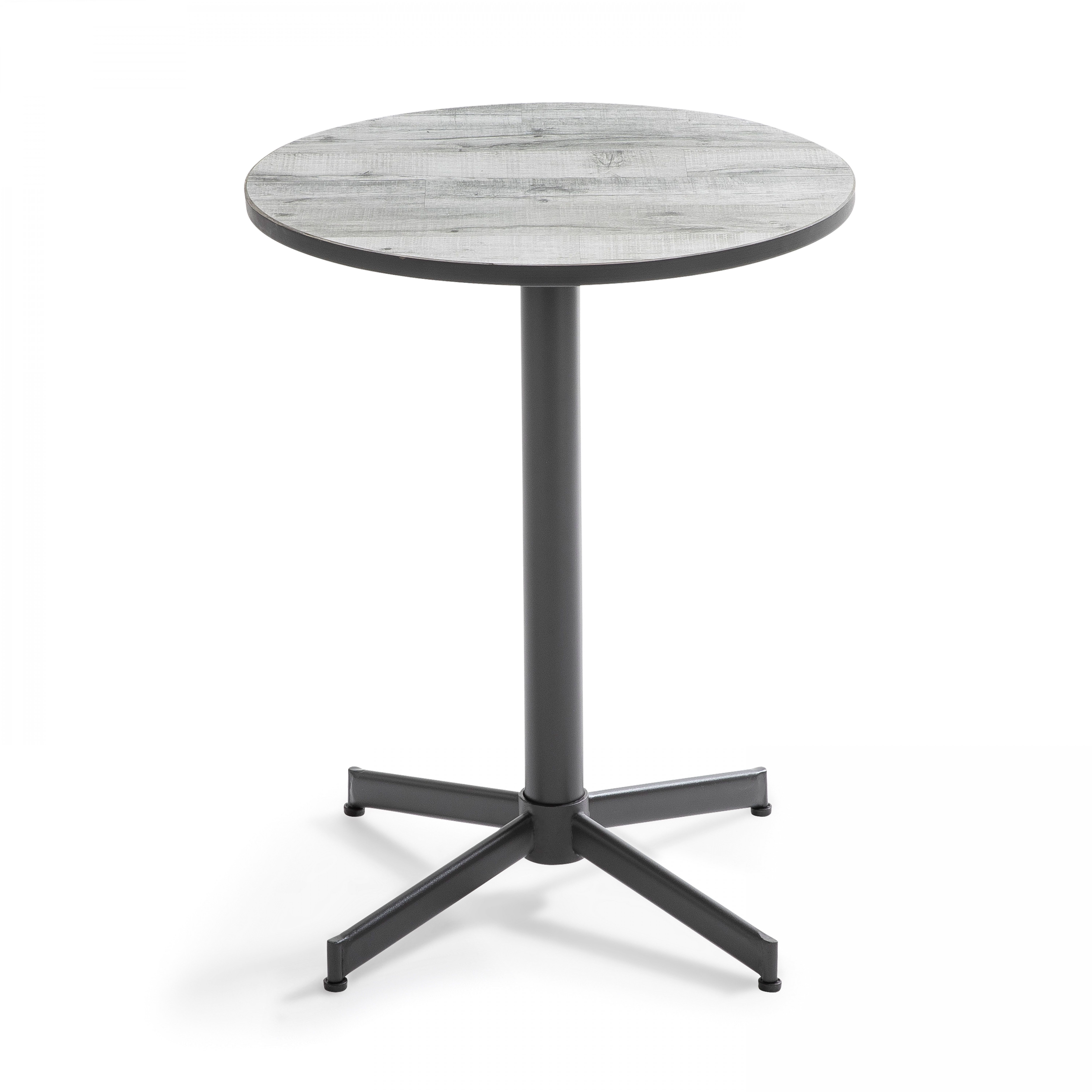 Table de jardin bistrot plateau rond en céramique effet bois (ø60 x 72 cm)