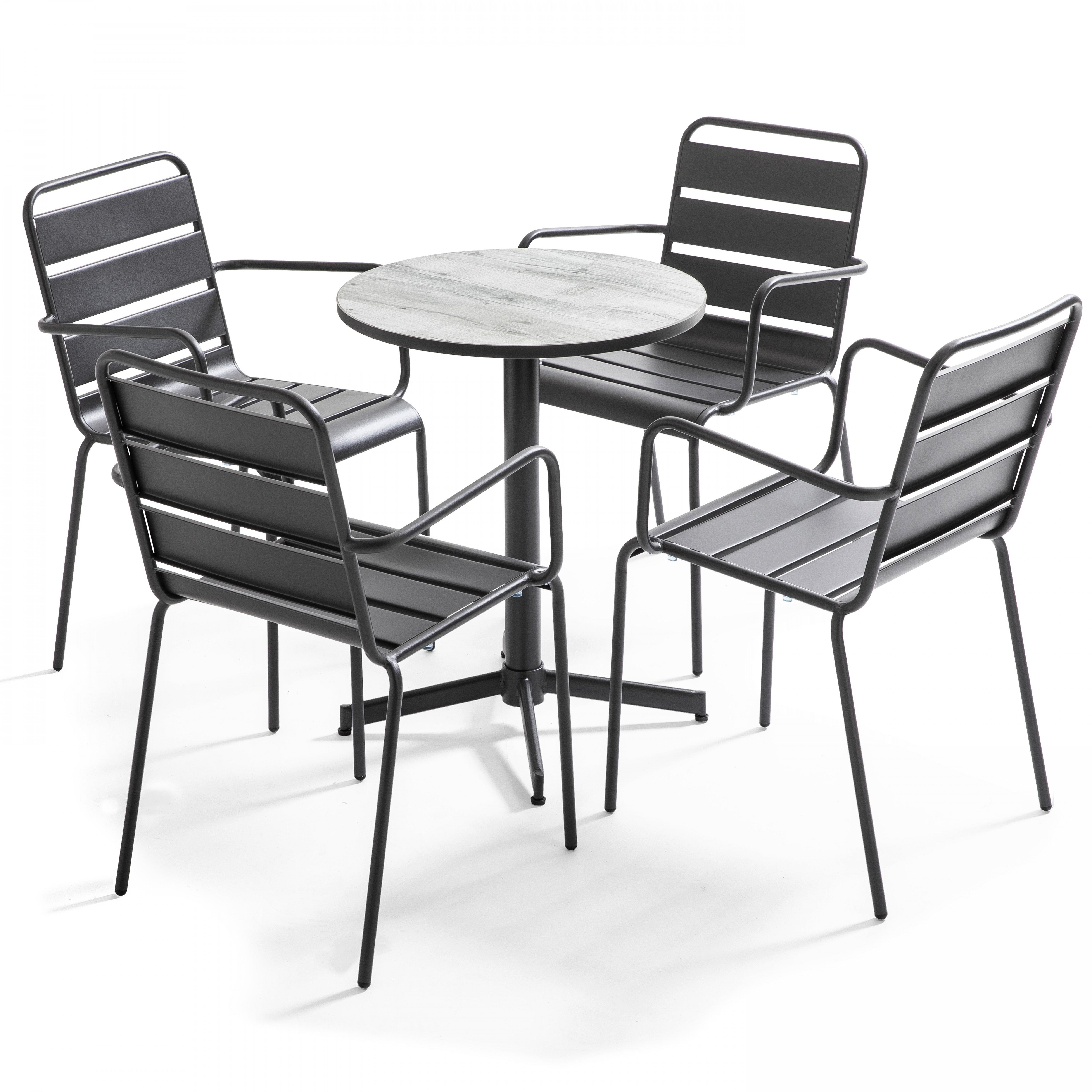 Ensemble de jardin table ronde (Ø60 x 72 cm) et 4 chaises avec accoudoirs