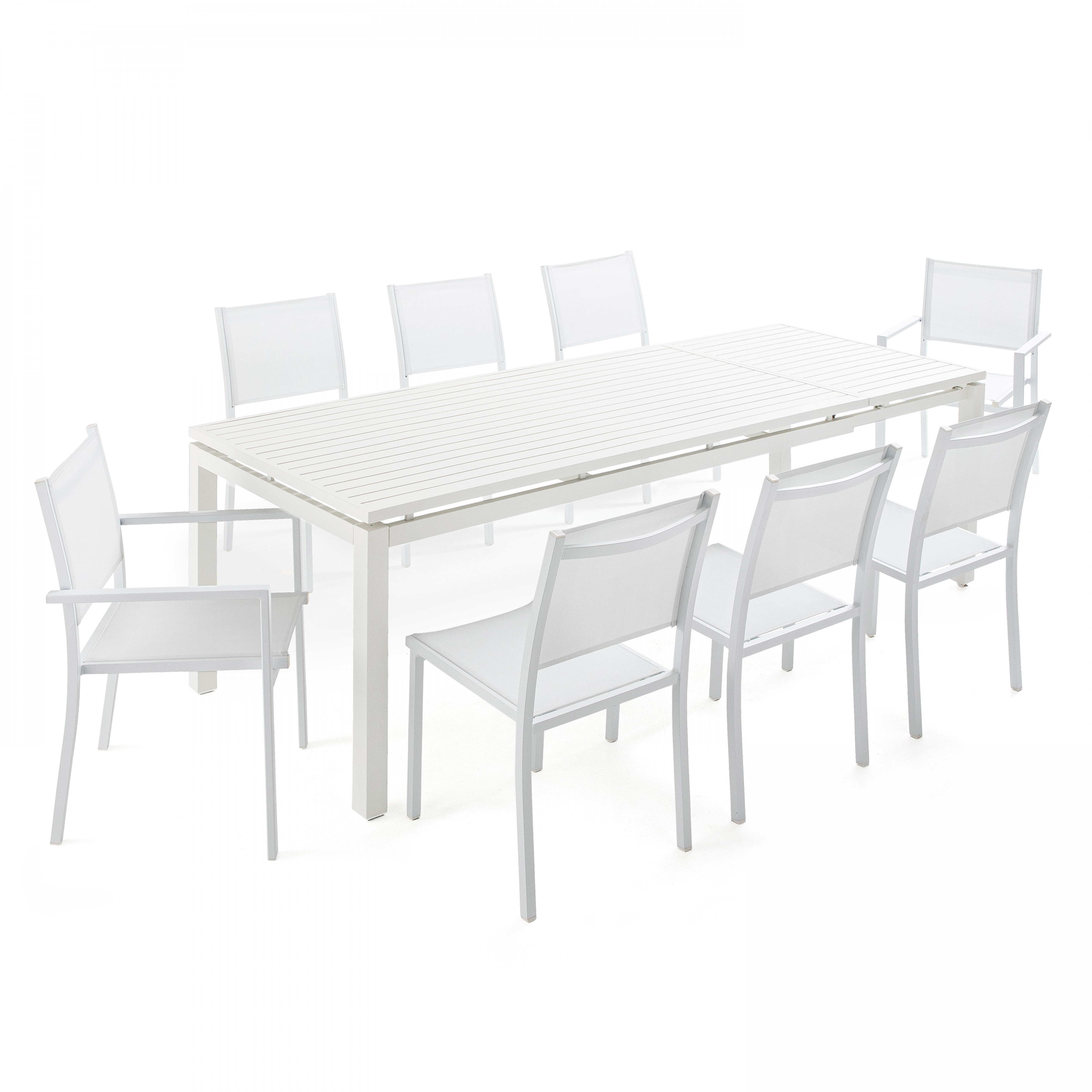 Ensemble de jardin table extensible (180/240 x 90 X 76 cm) avec 6 chaises et 2 chaises avec accoudoi