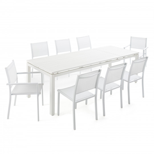 Salon de jardin table extensible 8 places blanche