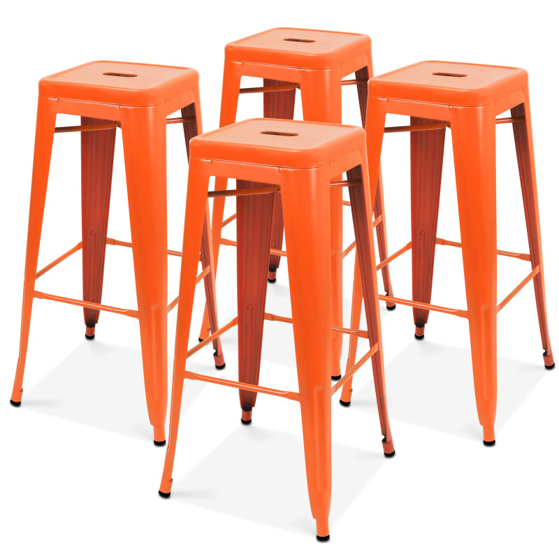 Lot de 4 tabourets en métal ORANGE