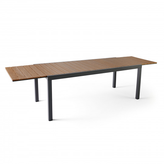 Table de jardin extensible effet bois en aluminium et polywood 8 à 14 personnes 200/300x94,5 cm | Oviala