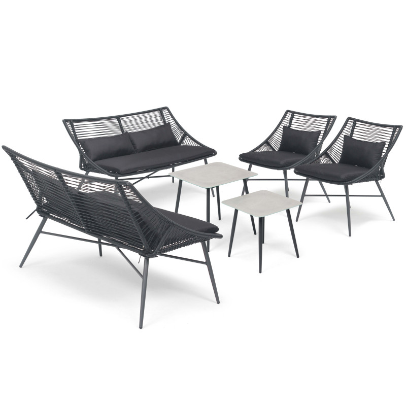 Salon de jardin filaire noir 6 personnes