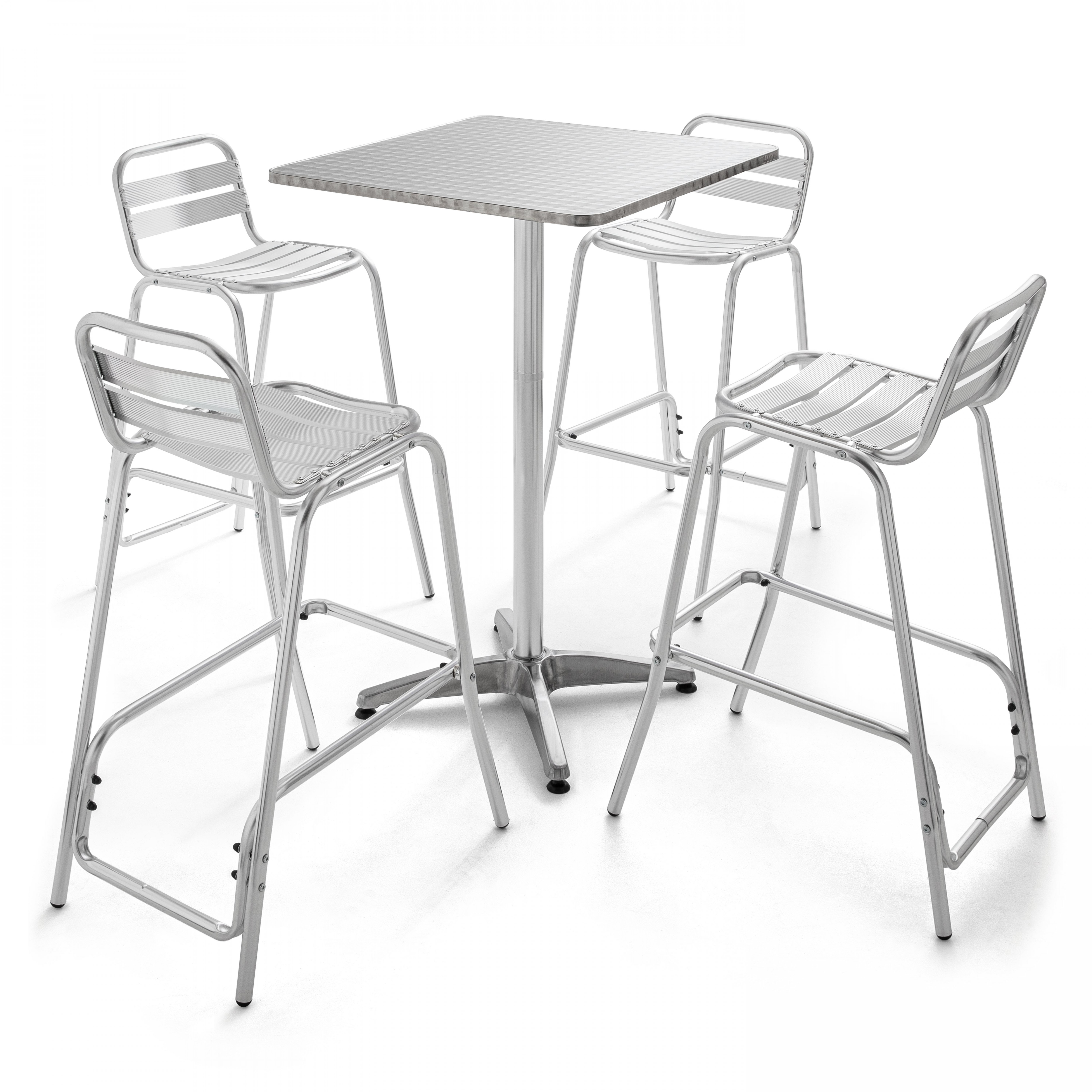 Table de jardin mange-debout et 4 chaises hautes en aluminium