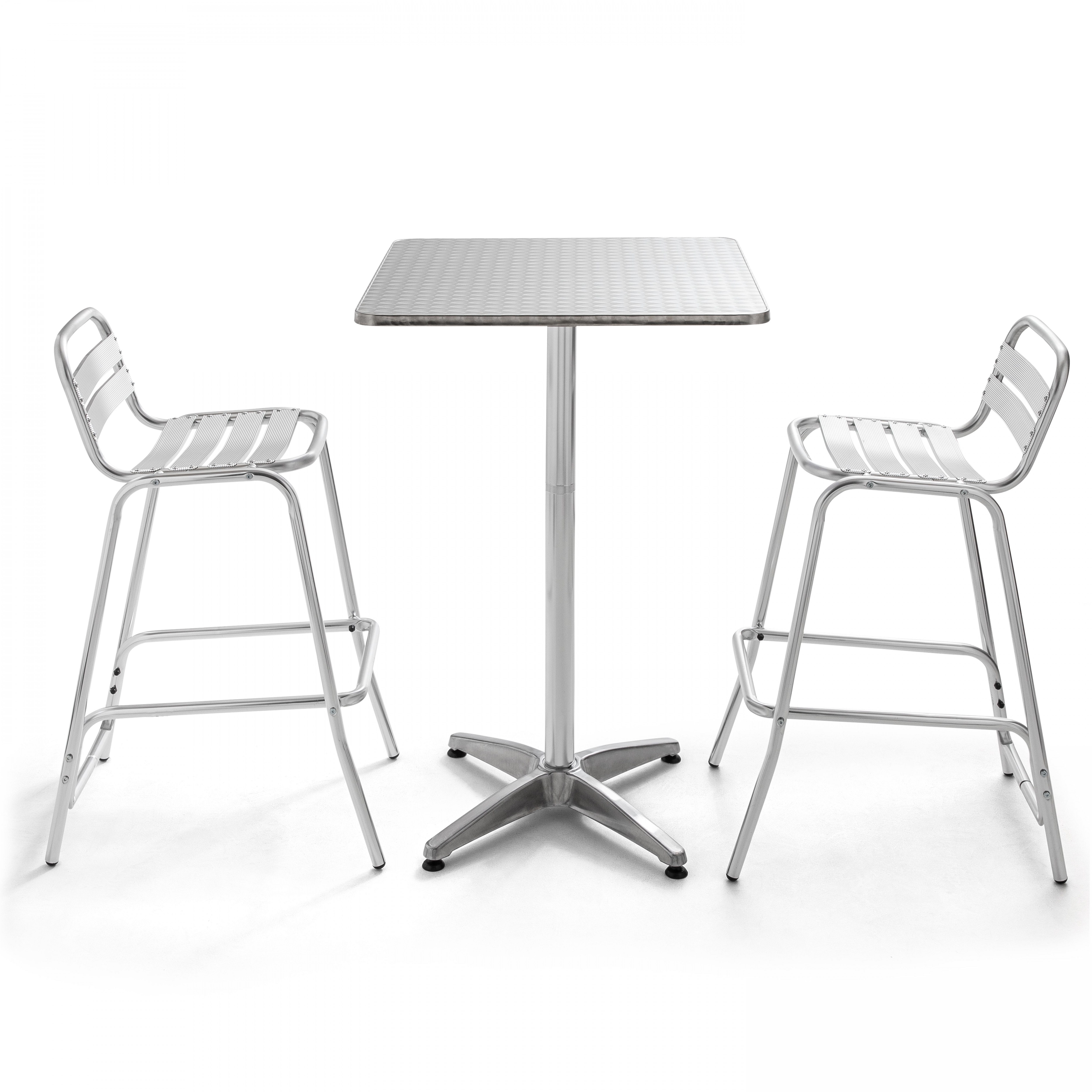 Table de jardin mange-debout et 2 chaises hautes en aluminium