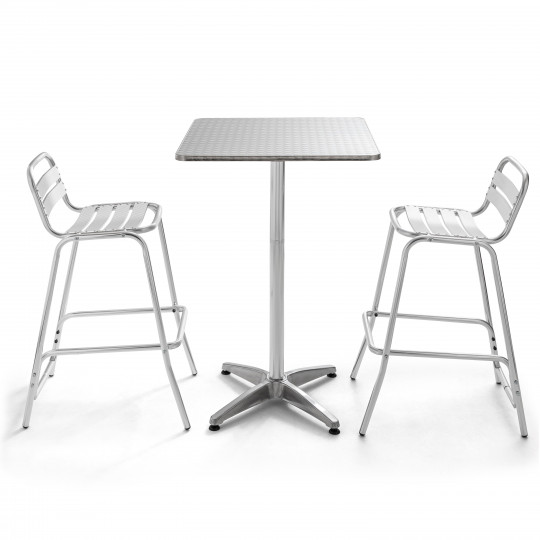 Mange debout carré et 2 tabourets en aluminium CHR