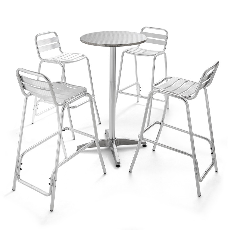 Mange debout rond en aluminium et 4 tabourets CHR