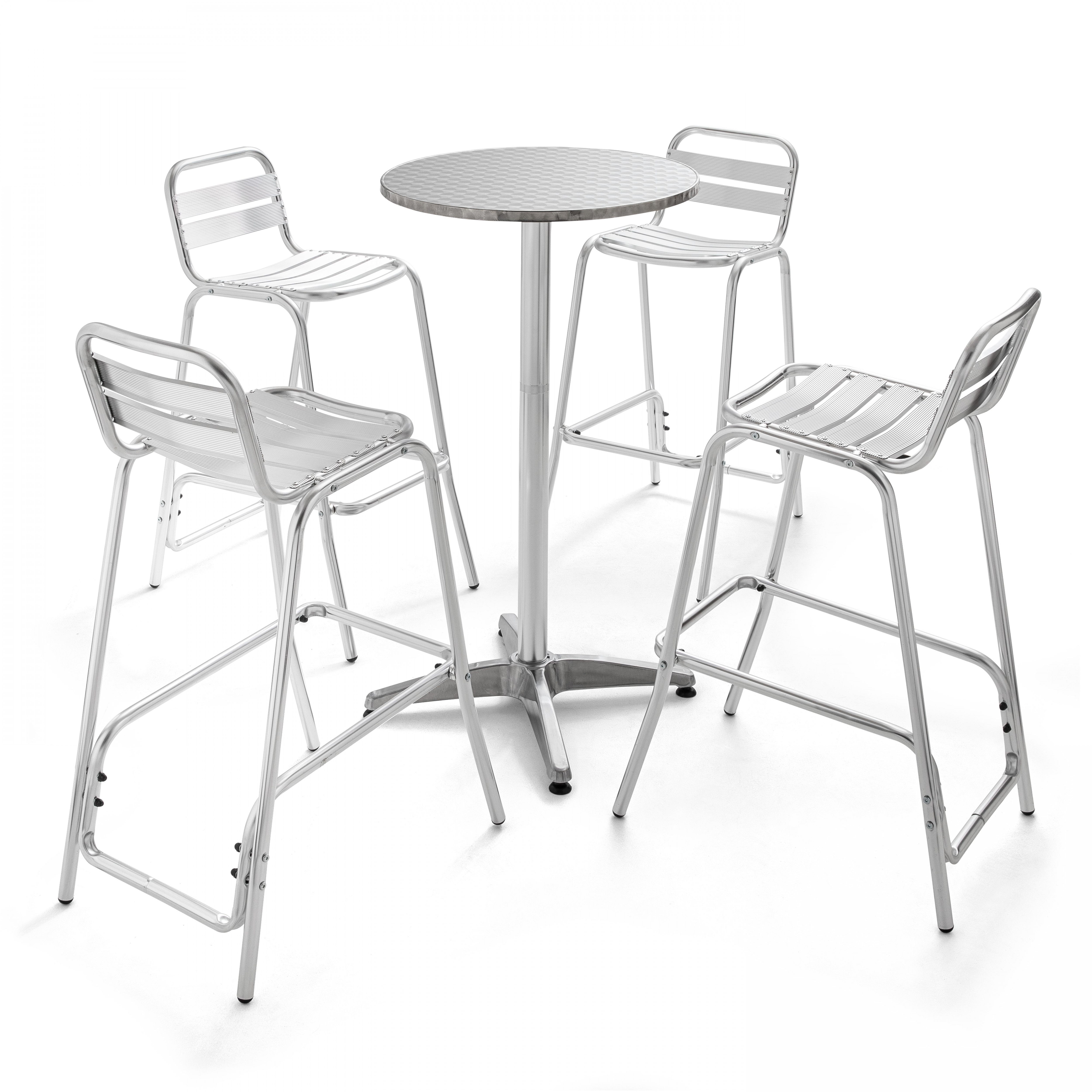 Table de jardin haute en aluminium + 4 chaises hautes