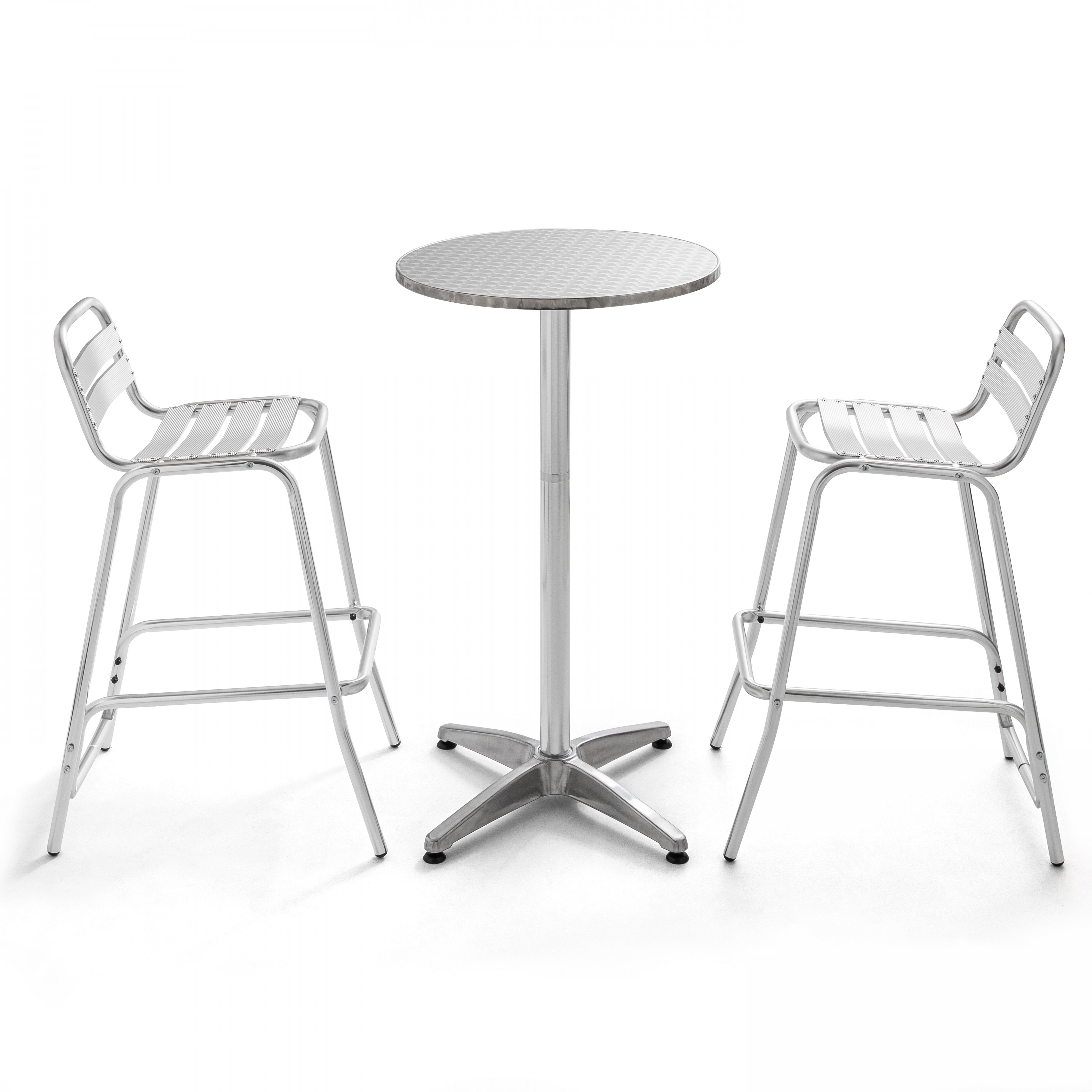 Table de bar en aluminium et 2 tabourets