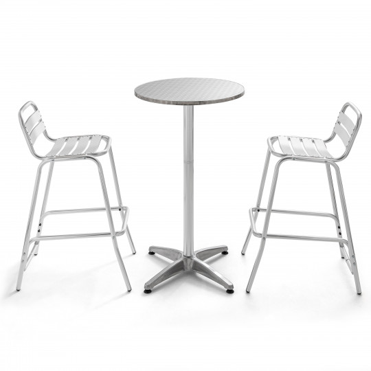 Ensemble table de bar mange-debout avec 4 tabourets empilables Ensemble table de bar mange-debout avec 4 tabourets empilables