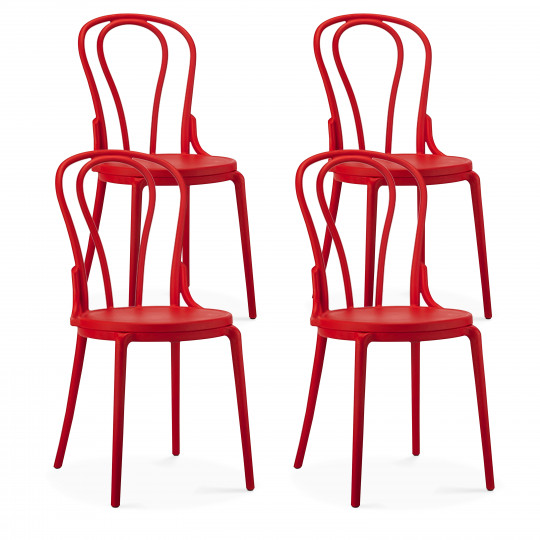 Lot de 4 chaises rétro ROUGES en plastique