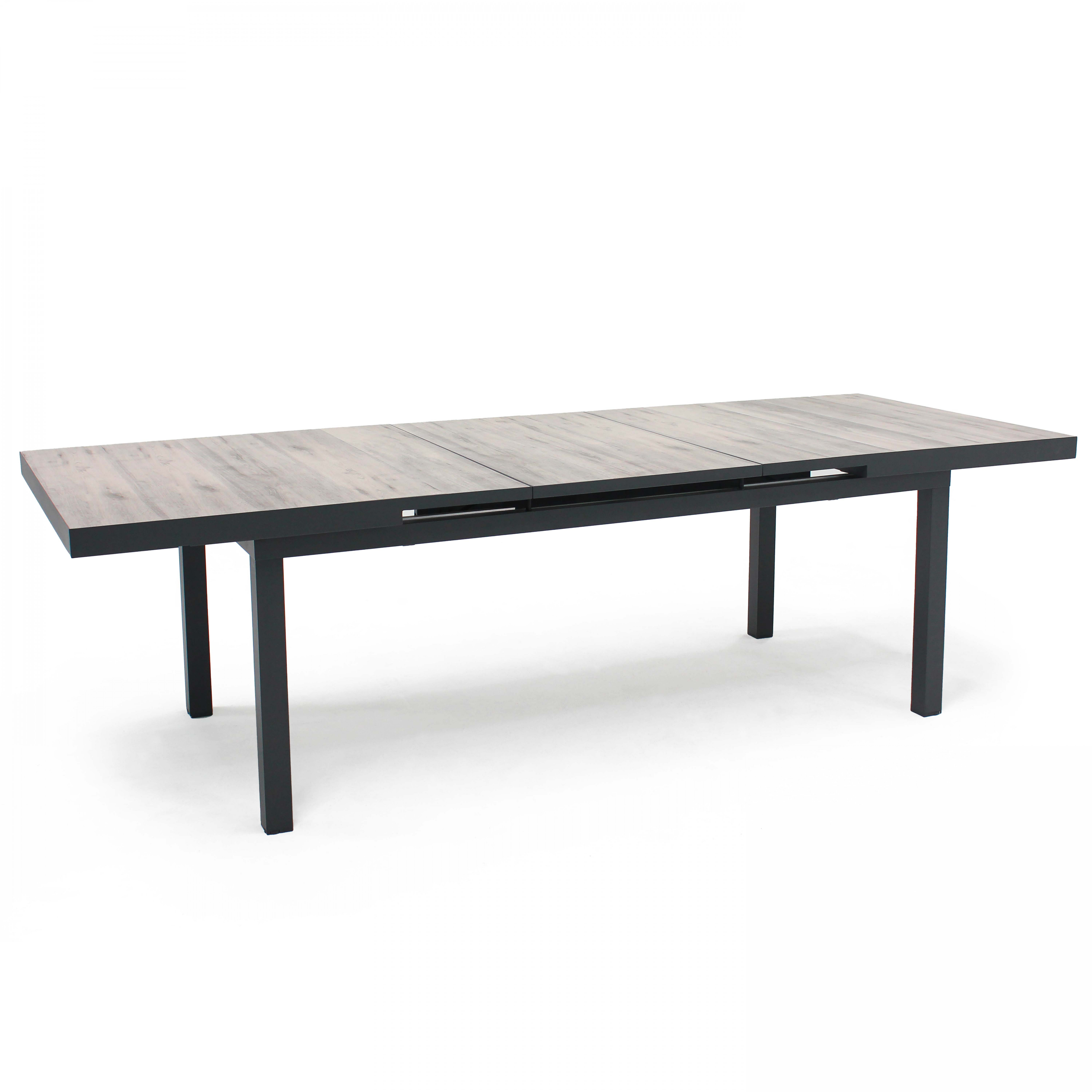 Table extensible avec plateau en céramique effet bois grisé 10 à 12 personnes