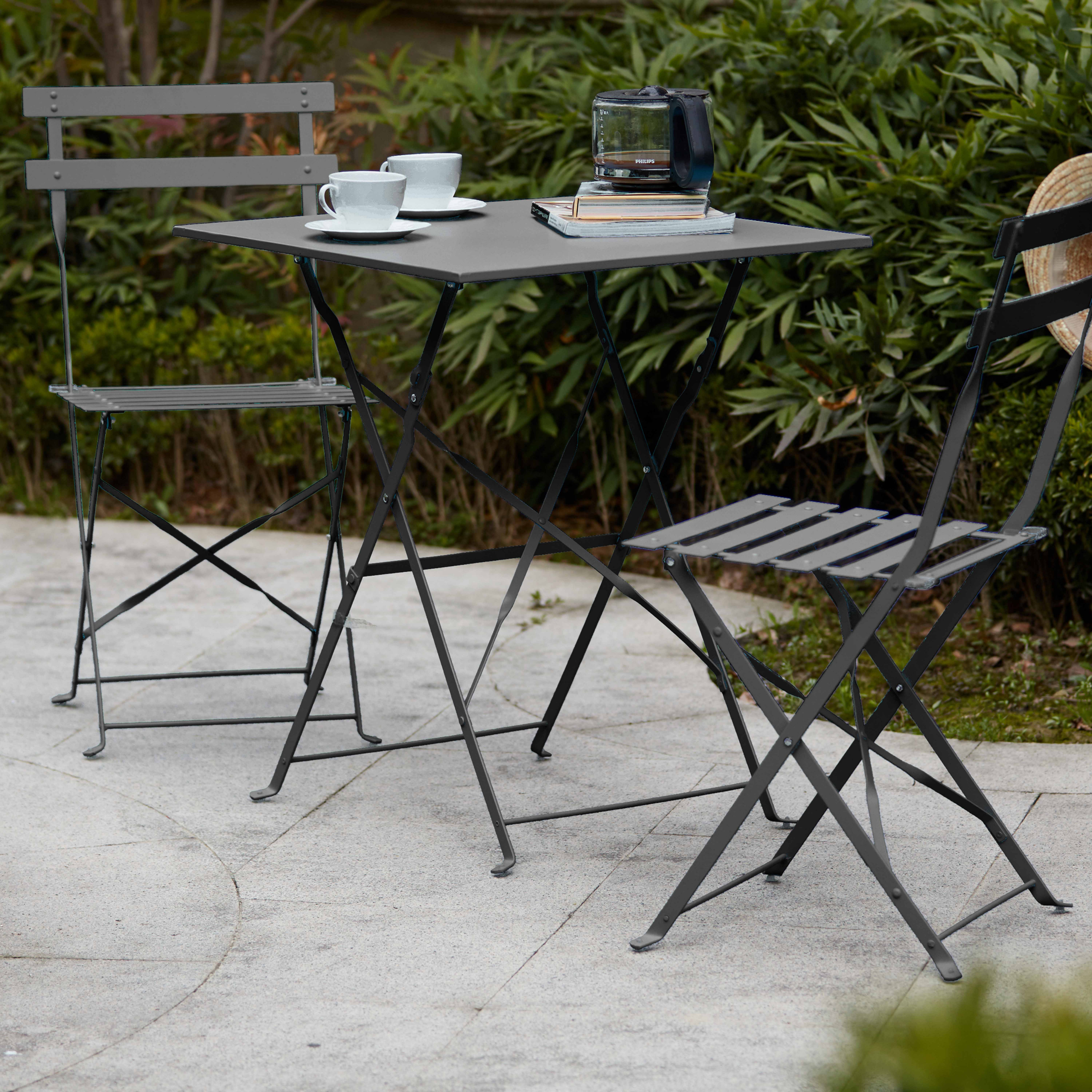 Terrasse Set de 2 Pliante Modèle au Choix Cadre en Métal avec Siège Rond Ø 36 cm ou Carré 36x36 cm H 92 cm Rondes, Terracota-Blanc Chaise de Jardin en Mosaïque Balcon Chaise de Bistrot 