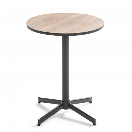 Table de jardin bistrot ronde en métal et céramique effet bois 4 personnes Ø60x72 cm | Oviala