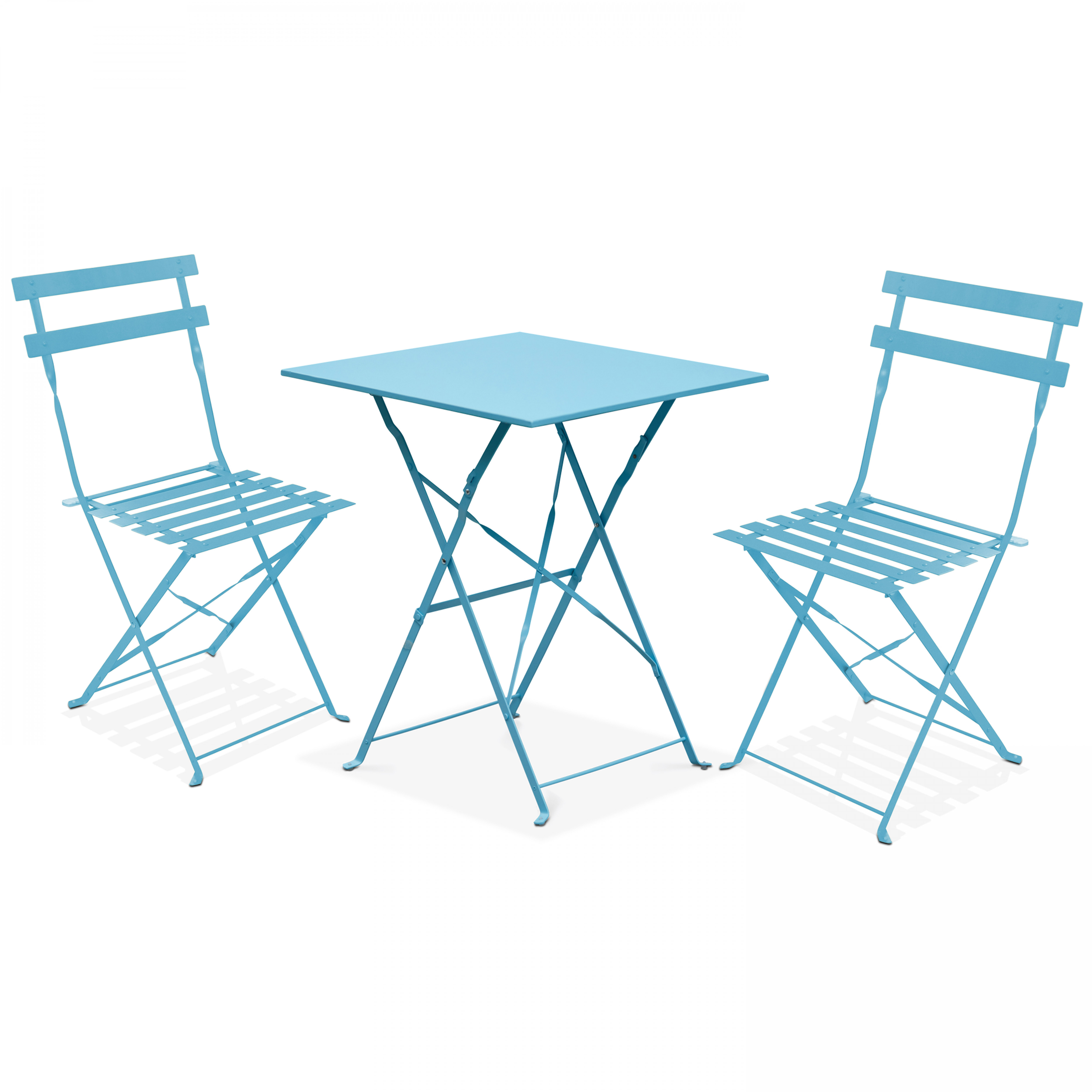Table de jardin carrée en métal 60 x 60 cm et 2 chaises pliantes