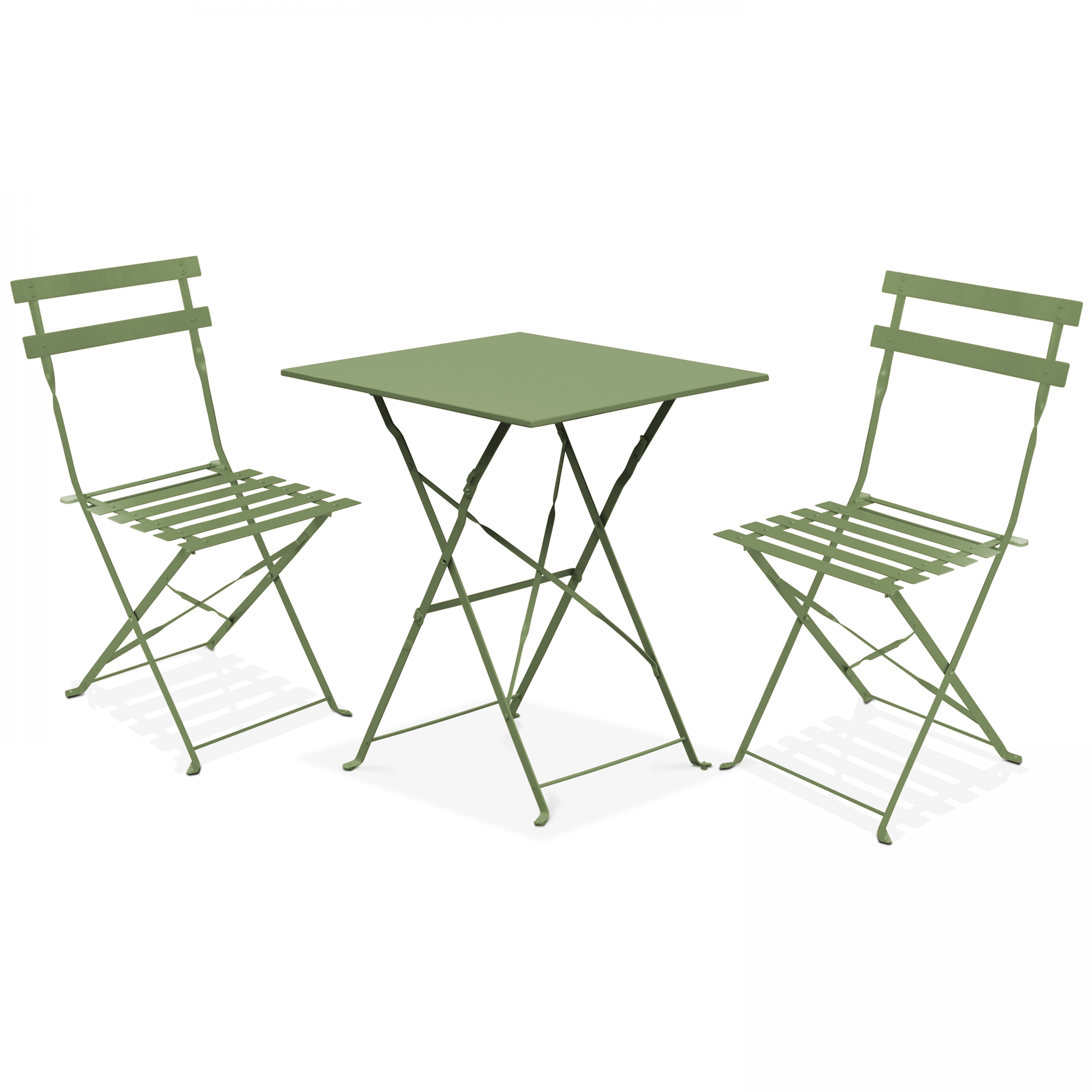 Table de jardin carrée en métal 60 x 60 cm et 2 chaises pliantes