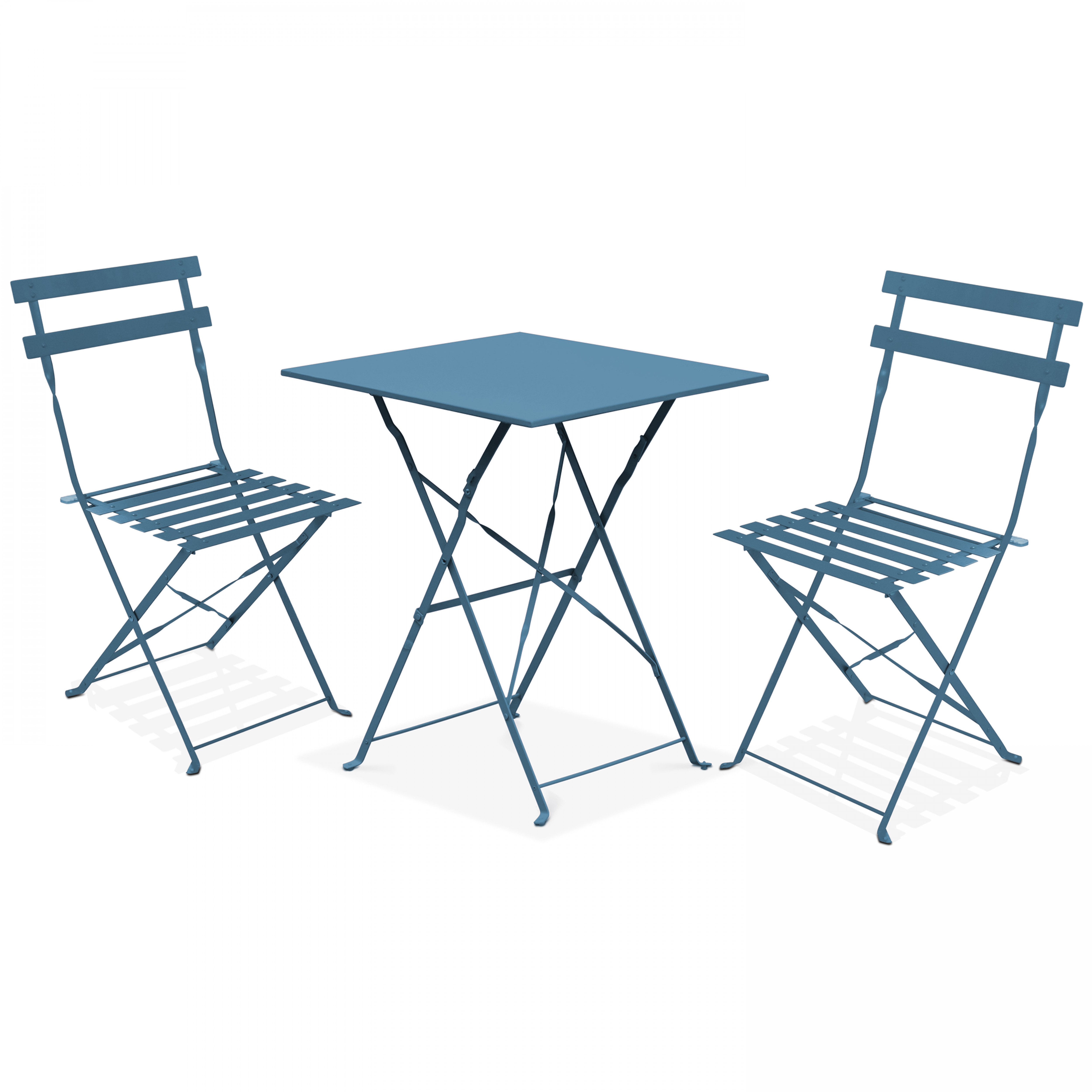 Table de jardin carrée en métal 60 x 60 cm et 2 chaises pliantes