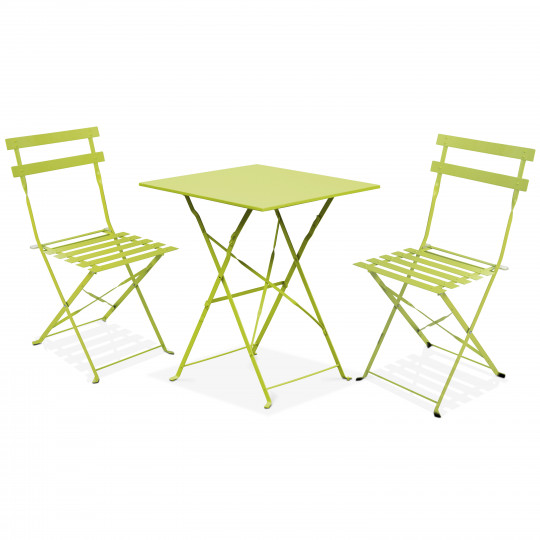 Table de jardin carrée en métal 60 cm + 2 chaises pliantes | Oviala