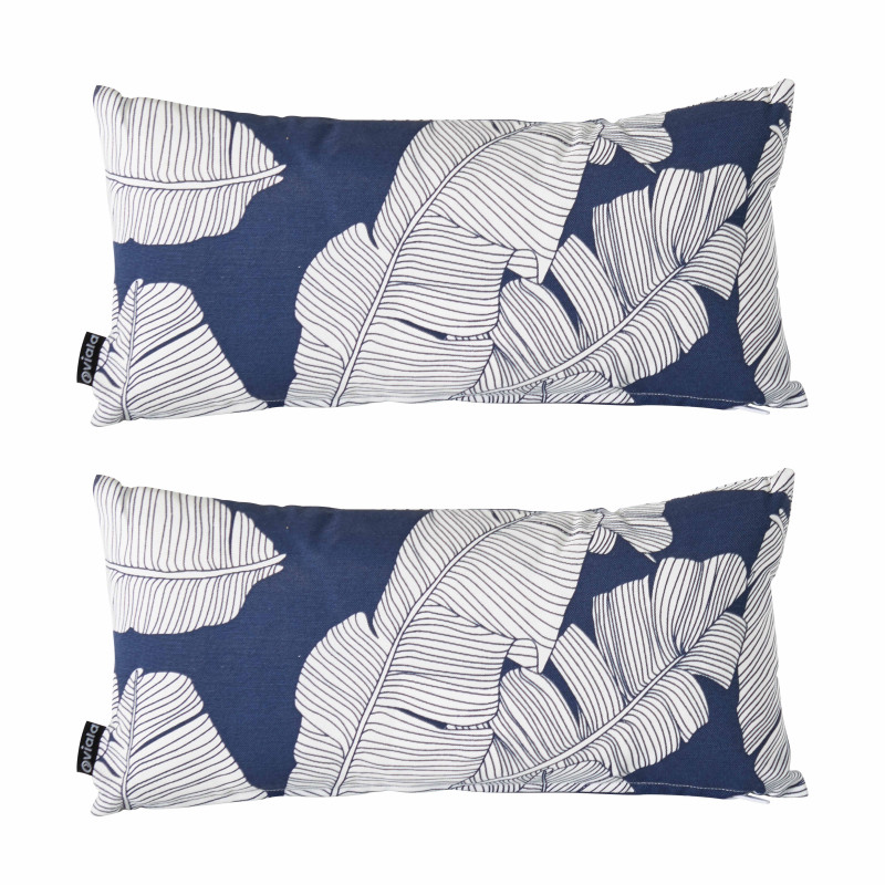 Lot de 2 petits coussins de jardin motifs floral BLEU ET BLANC