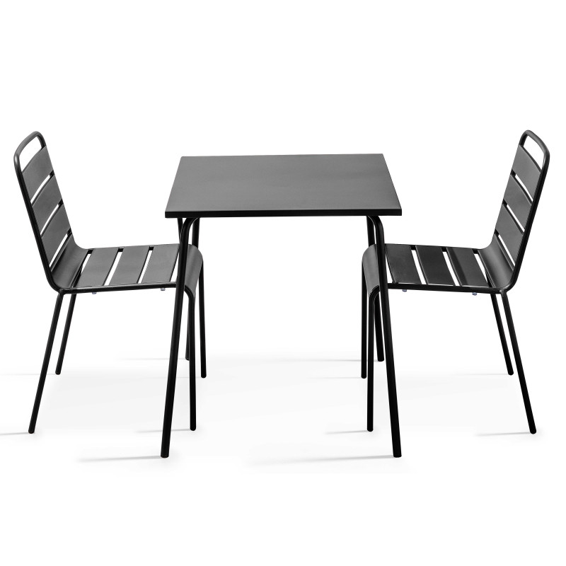 Table de jardin bistrot carrée 70 x 70 cm et 2 chaises en métal (1/7)