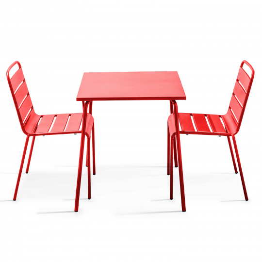 Table de jardin bistrot carrée en métal 70x70 cm et 2 chaises | Oviala