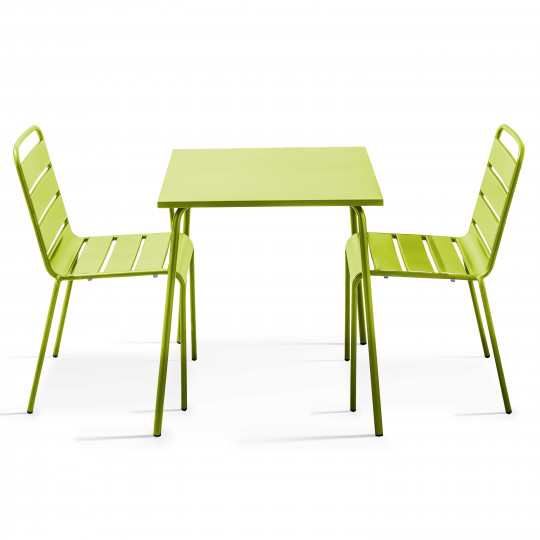 Table de jardin bistrot carrée en métal 70x70 cm et 2 chaises | Oviala